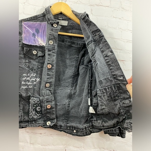Evolution In Design Girls Size Medium 10/12 Black Denim Patchwork Jacket - Picture 4 of 10